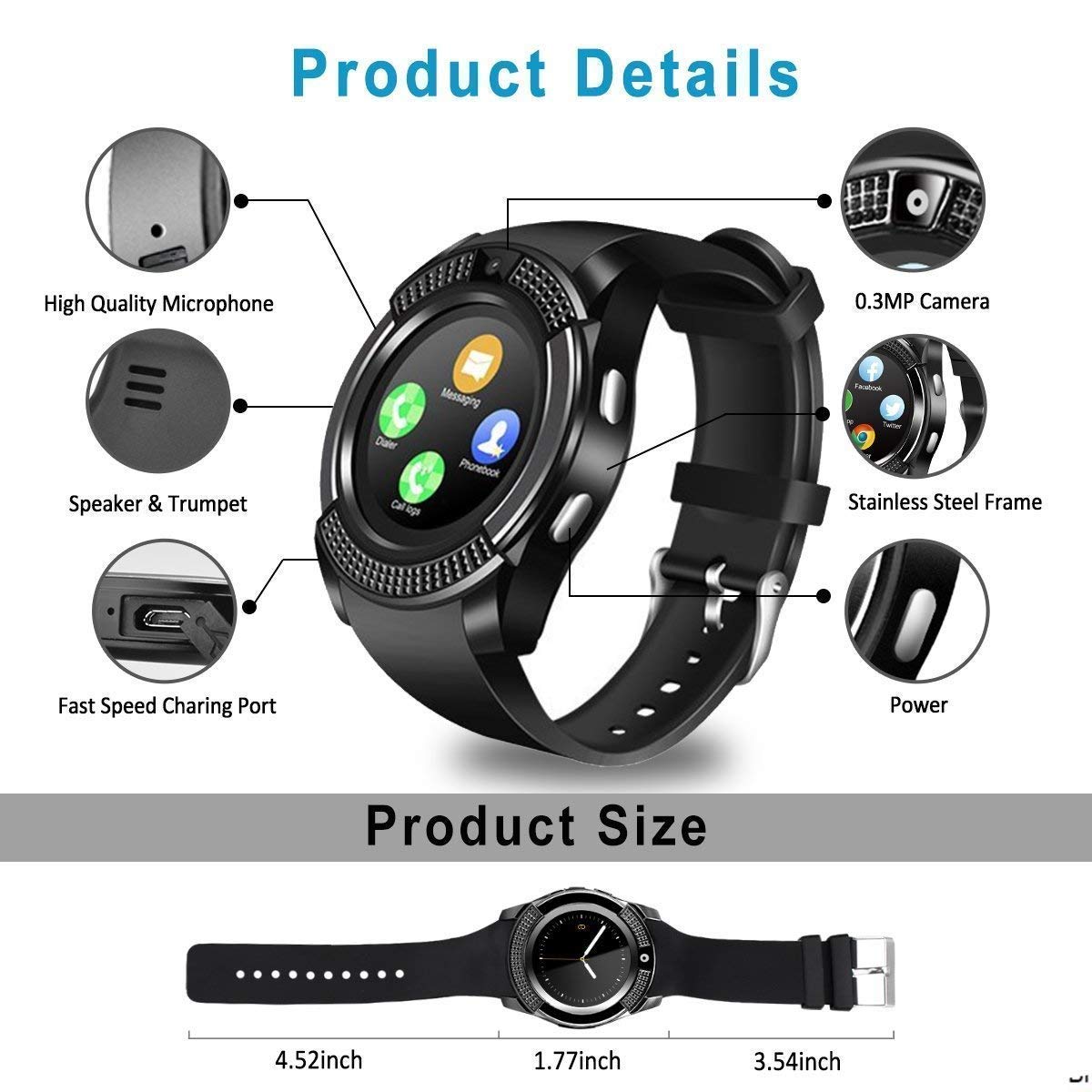 V8 smart watch with sim slot