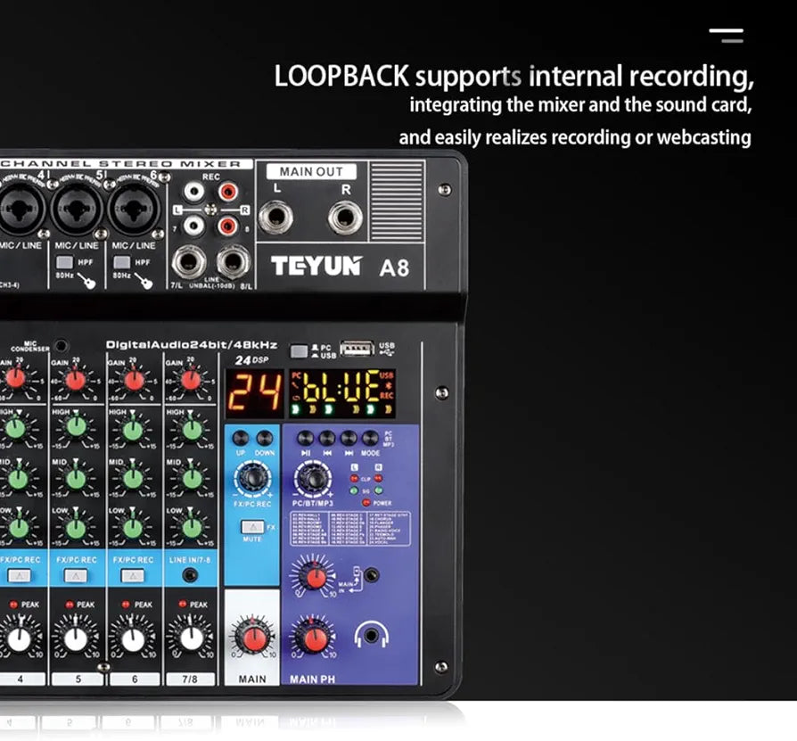 A8 professional 8 channel Mixer