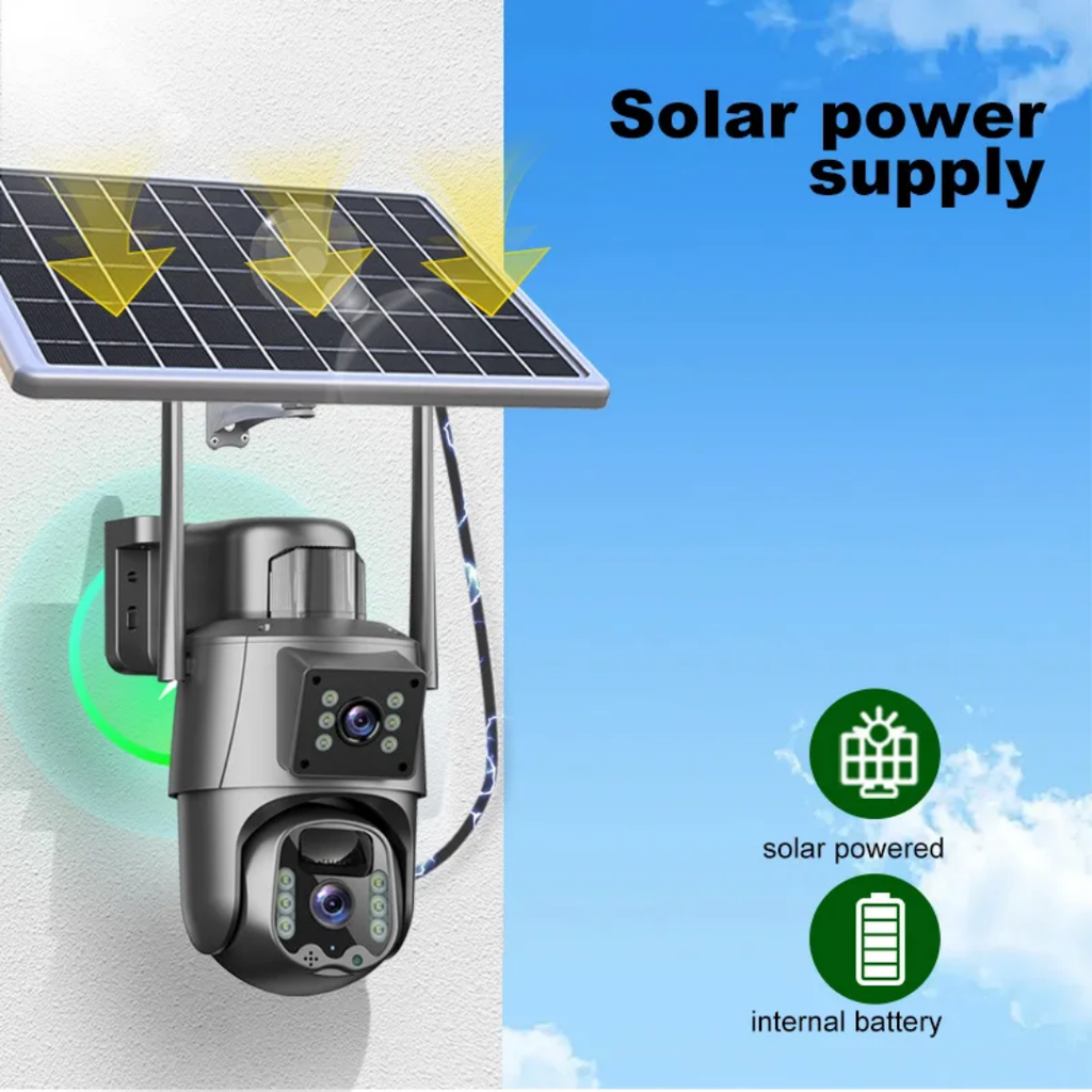Solar dual lens wifi camera