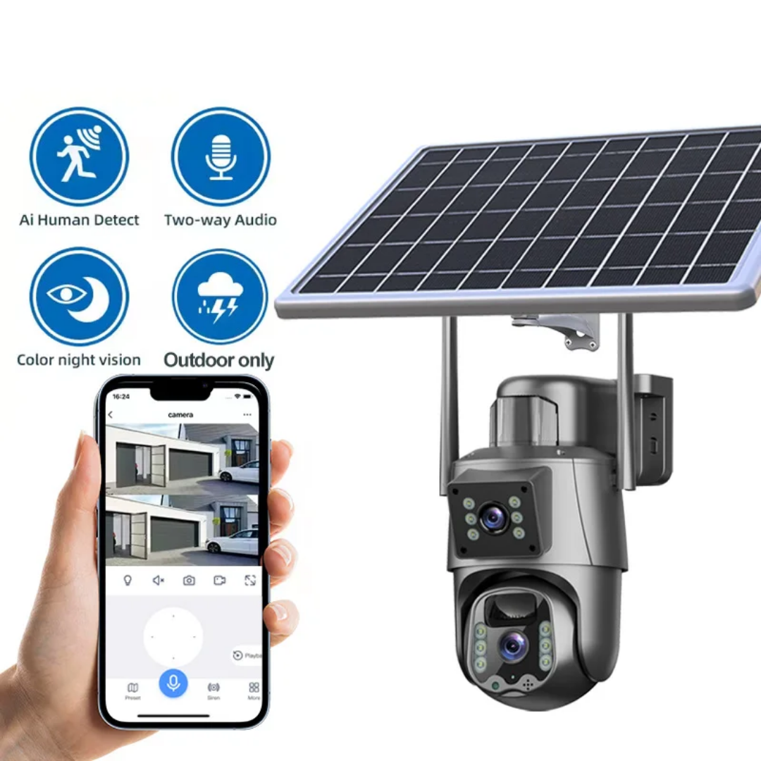 Solar dual lens wifi camera